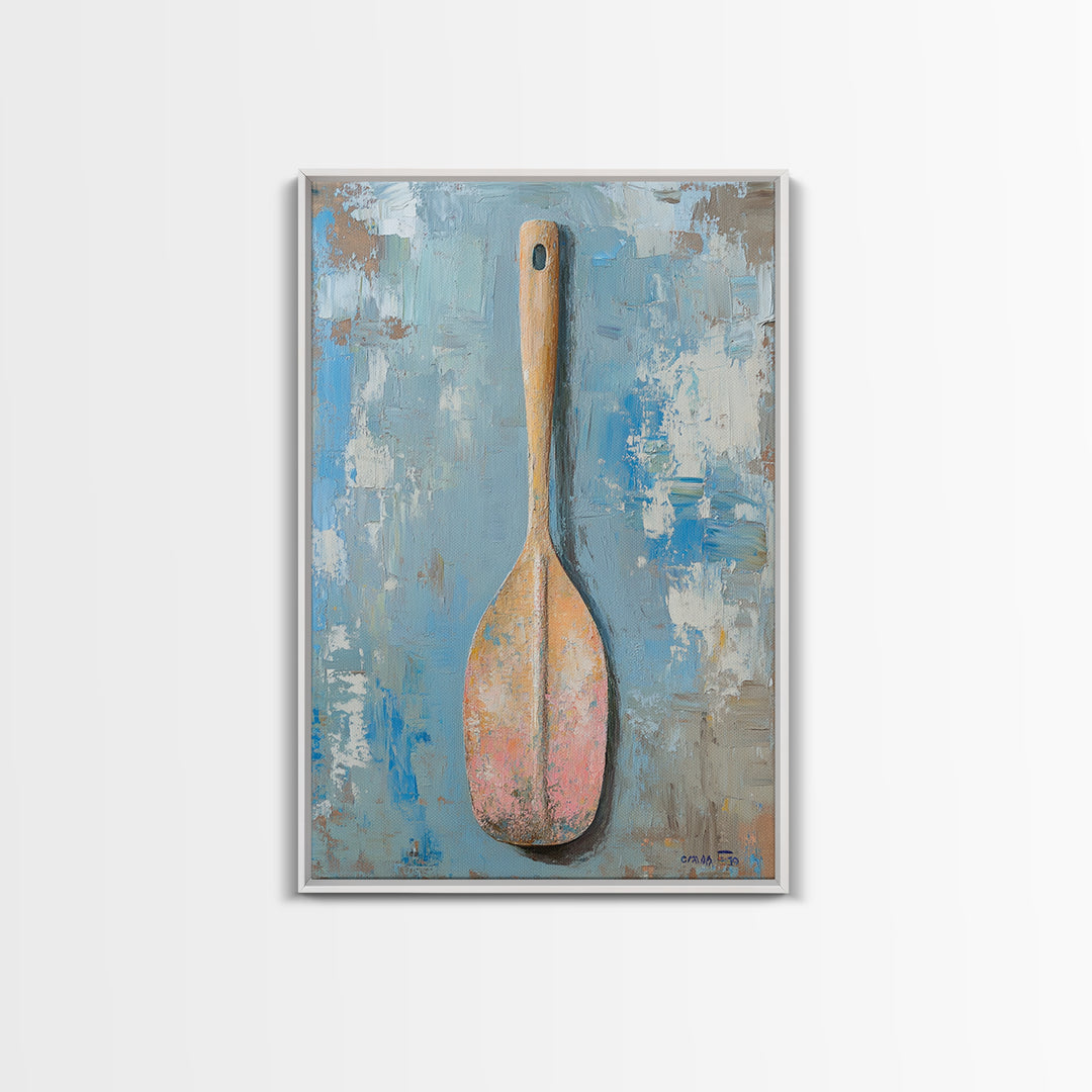 Weathered Wooden Spoon Canvas Print, Rustic Kitchen Wall Art, Farmhouse Decor, Minimalist Food Poster, Housewarming Gift For Chef