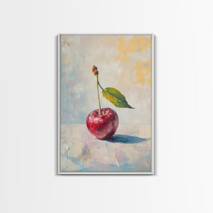 Red Cherry Still Life With Leaf Wall Art, Rustic Kitchen Decor, Fruit Art Print, Farmhouse Dining Room Home Decor Gift Idea