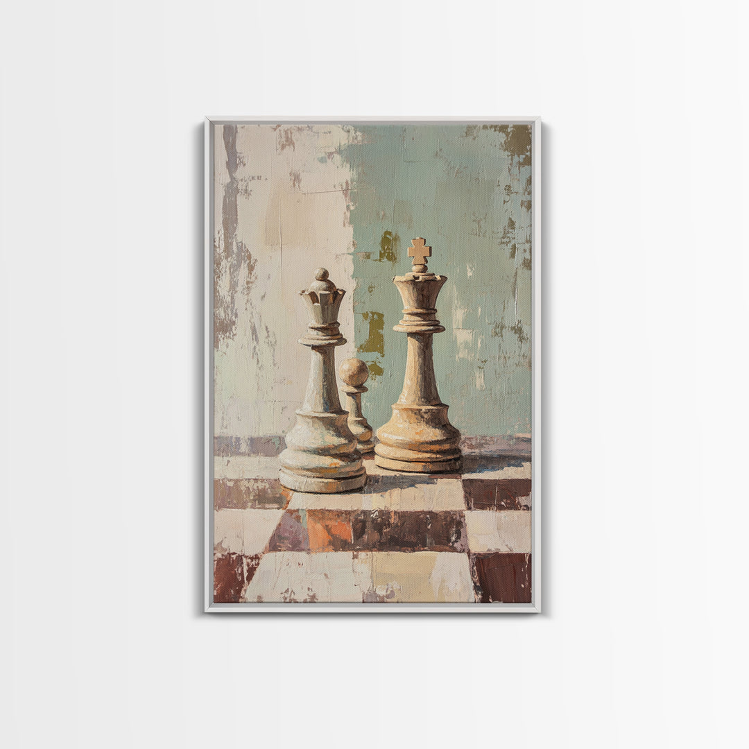 Minimal Chess Kings Still Life Canvas Print, Modern Game Room Wall Art, Office Decor, Masculine Gift For Him, Neutral Home Decor