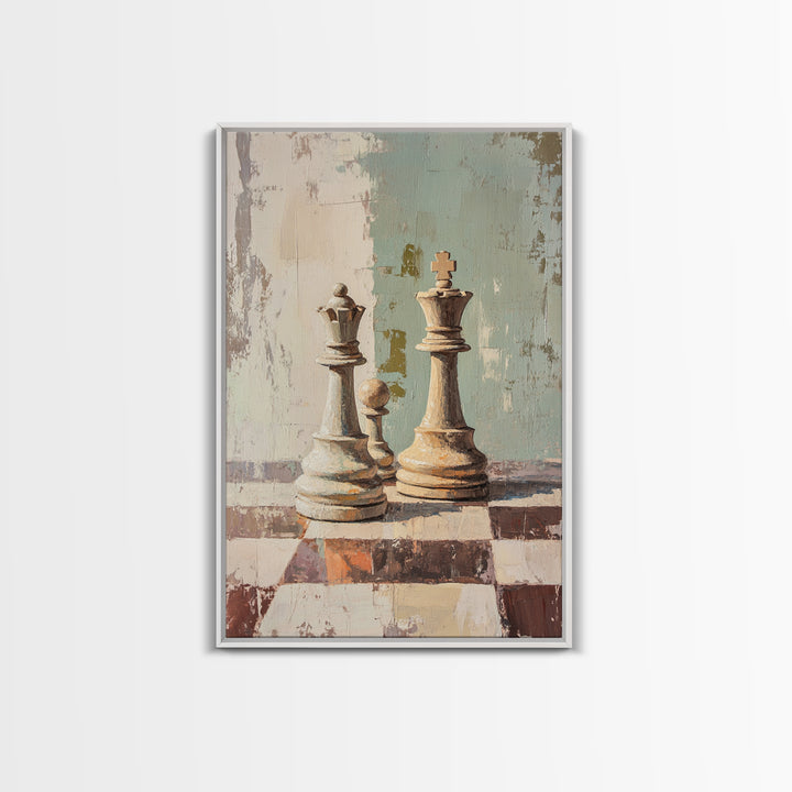 Minimal Chess Kings Still Life Canvas Print, Modern Game Room Wall Art, Office Decor, Masculine Gift For Him, Neutral Home Decor