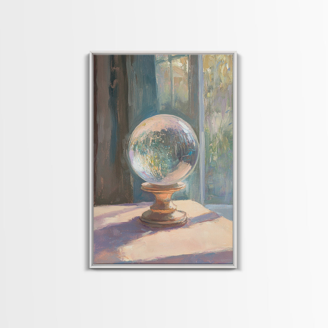 Crystal Ball In Sunlit Window Canvas Print, Mystical Wall Art, Celestial Decor, Spiritual Home Decor, Unique Gift For Her