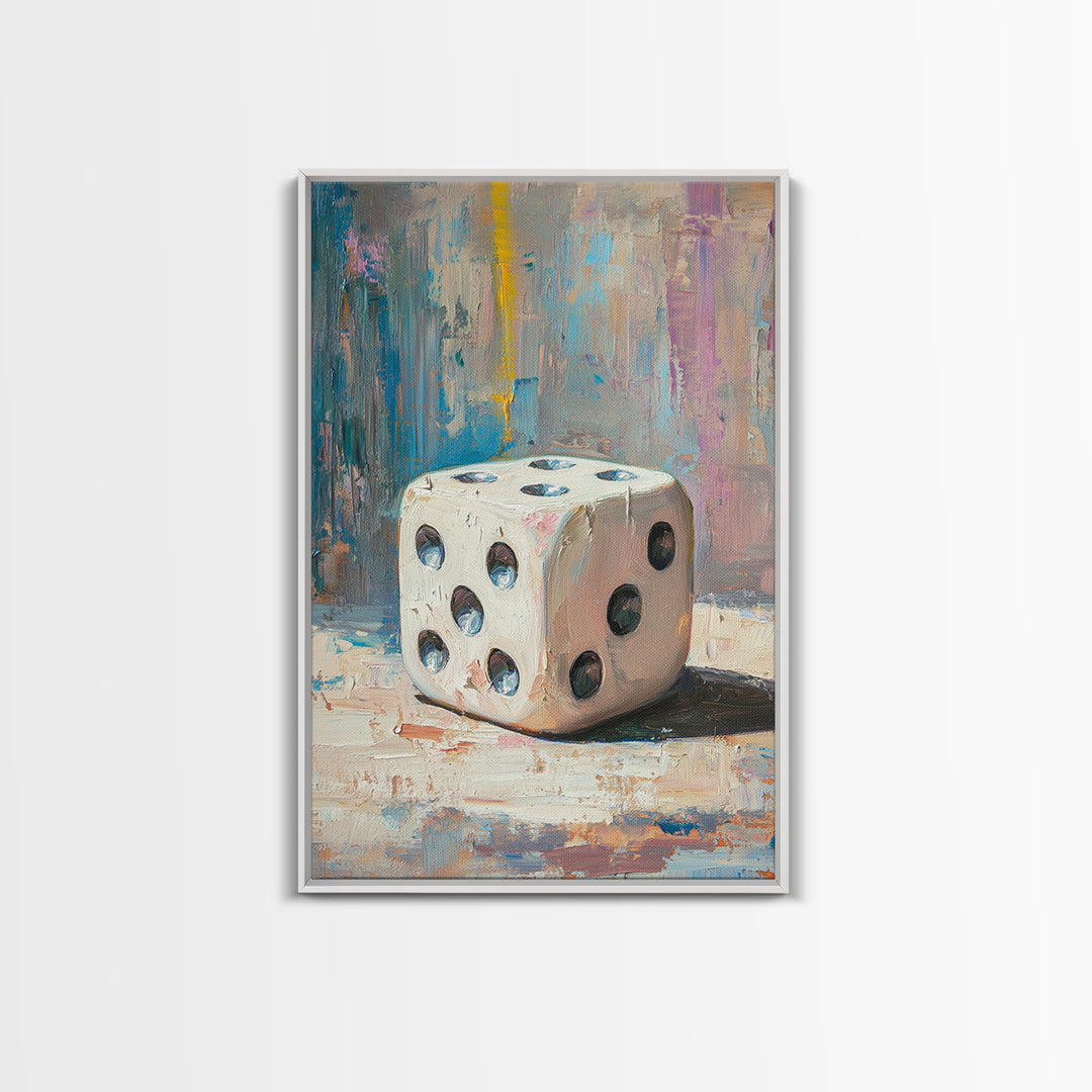White Dice Still Life Canvas Print, Game Room Wall Art, Casino Wall Art, Man Cave Decor, Poker Decor, Gift For Him, Home Bar Decor