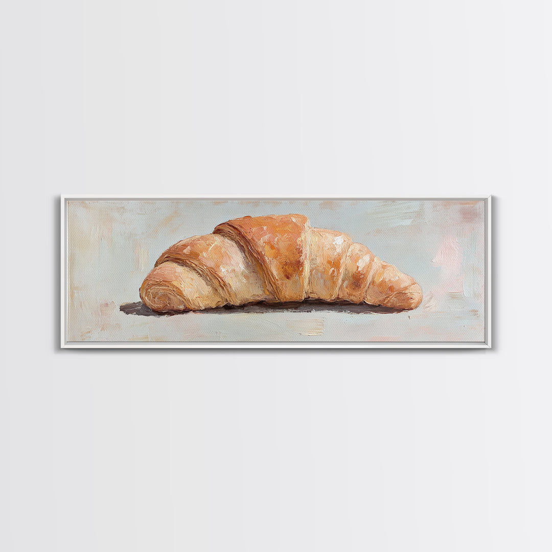 Golden Croissant Canvas Print, French Bakery Art, Kitchen Wall Decor, Cafe Poster, Food Lover Gift, Parisian Home Decor Print