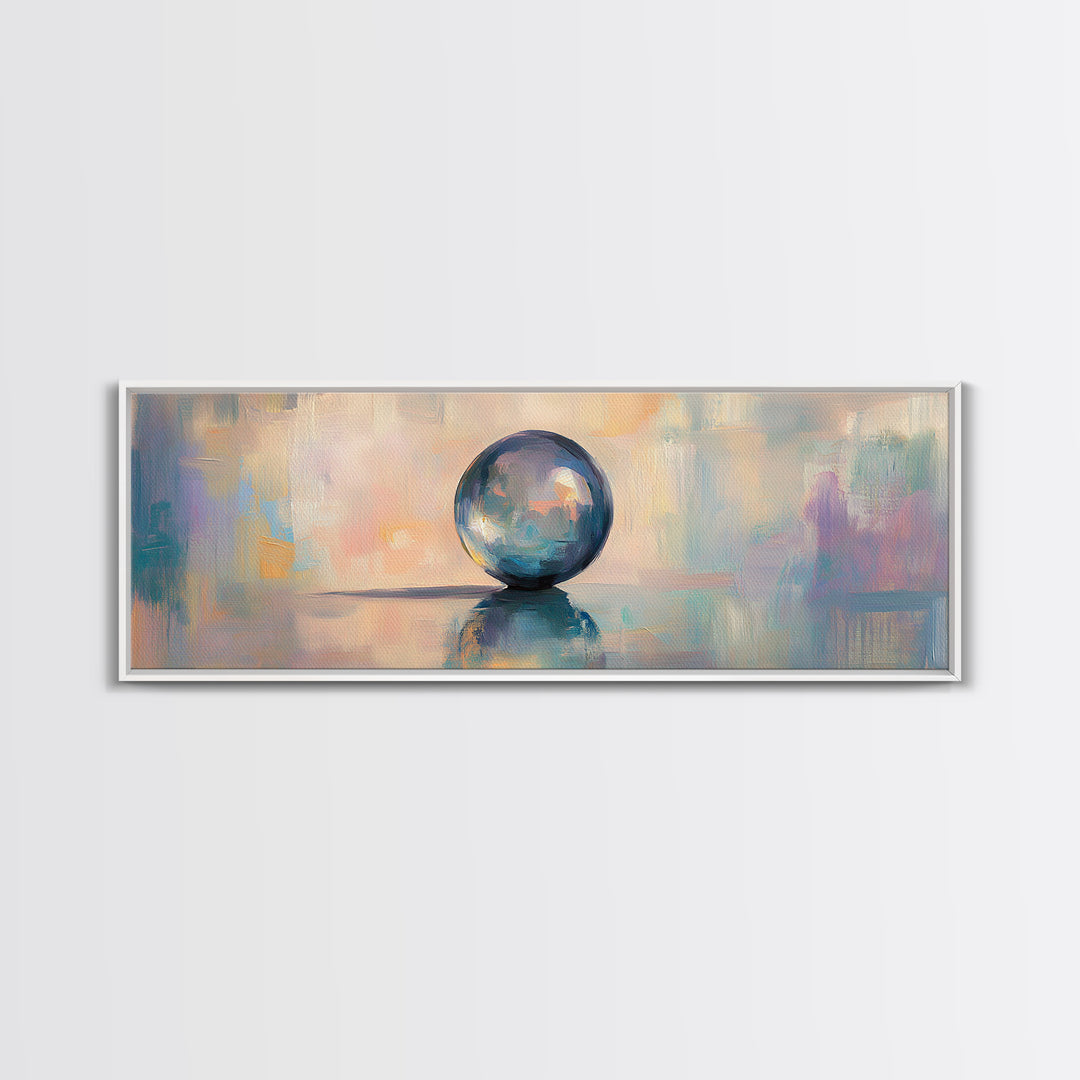 Reflective Blue Glass Sphere Wall Art, Modern Abstract Still Life, Contemporary Canvas Wall Art, Office Decor, Calming Print