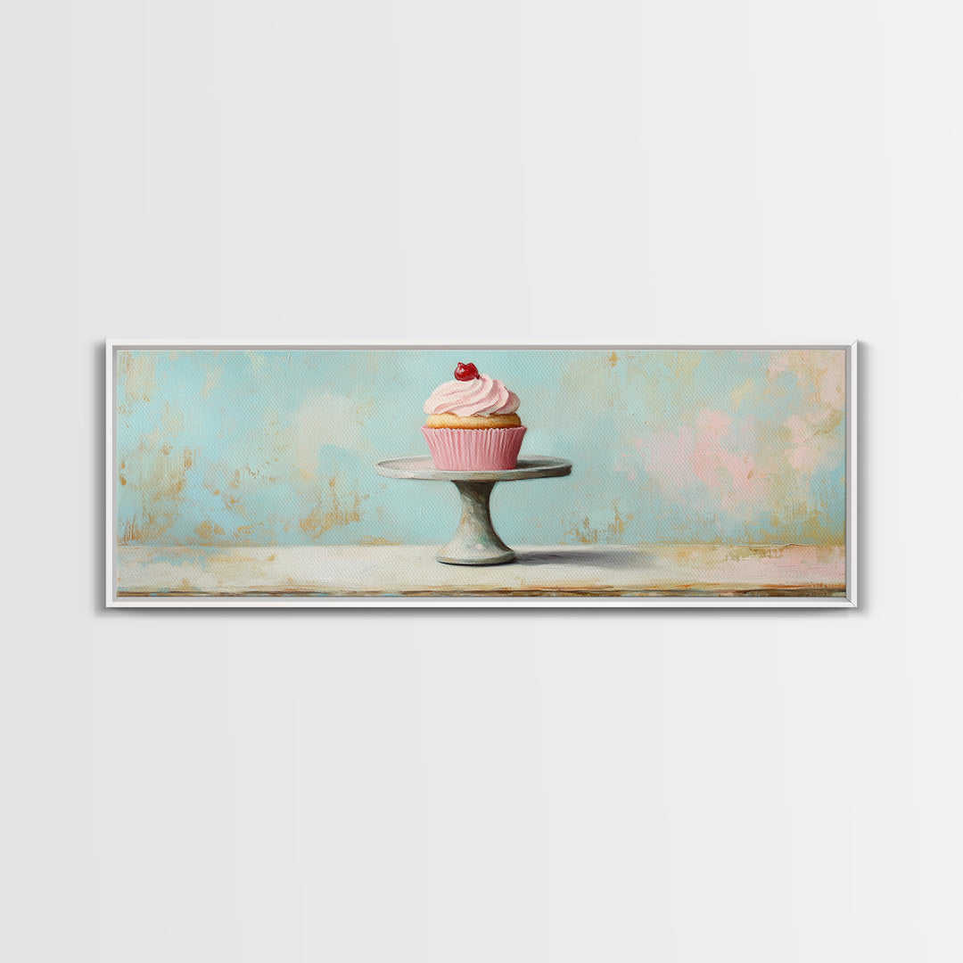 Pink Cupcake On Pedestal Wall Art, Cute Bakery Art, Kitchen Decor, Girls Room Decor, Dessert Print, Gift For Foodie, Home Decor