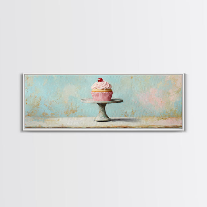 Pink Cupcake On Pedestal Wall Art, Cute Bakery Art, Kitchen Decor, Girls Room Decor, Dessert Print, Gift For Foodie, Home Decor