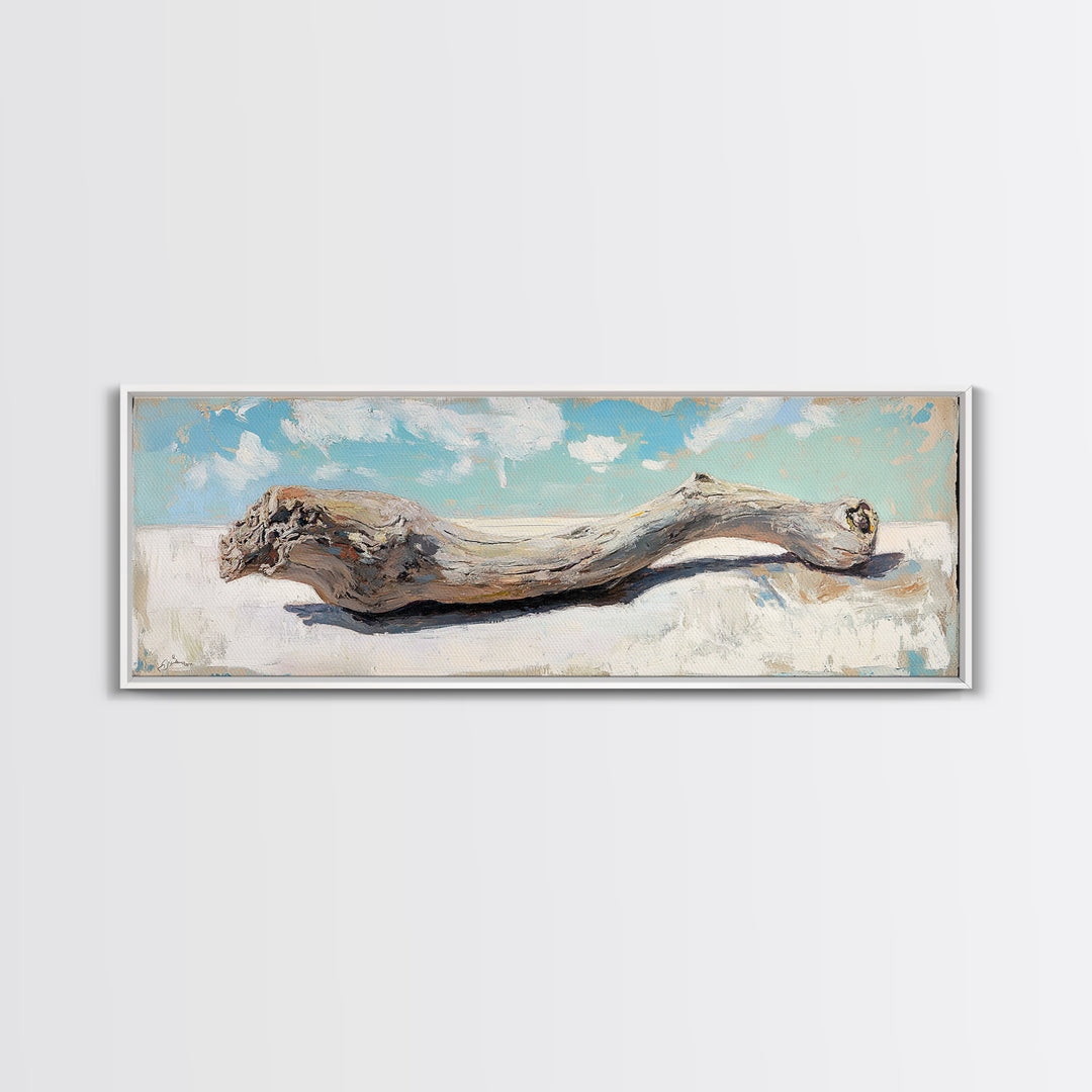 Curved Weathered Driftwood Framed Canvas Print, Coastal Wall Decor, Rustic Beach House Art, Long Horizontal Seascape Living Room Decor