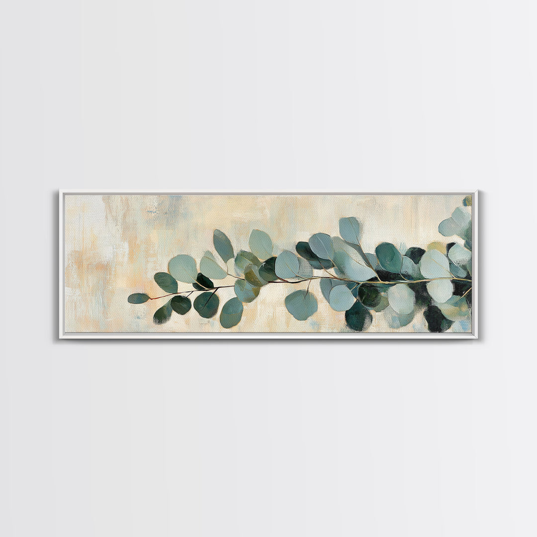Eucalyptus Branch Botanical Wall Art, Sage Green Minimalist Canvas Print, Organic Modern Decor, Neutral Living Room Print