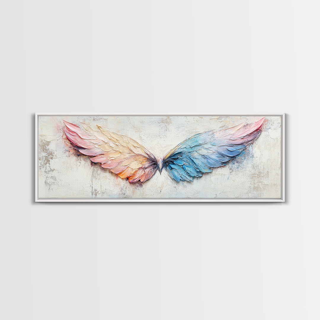 Pastel Angel Wings Textured Wall Art, Celestial Feather Canvas Print For Bedroom, Nursery, Boho Home Decor, Living Room Decor Gift