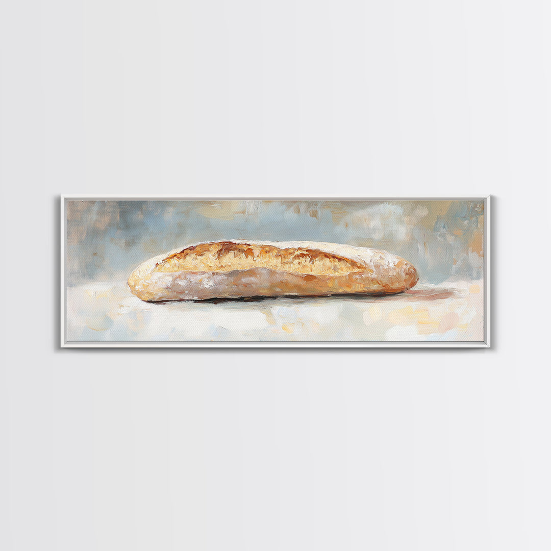 Rustic Baguette Bread Still Life Wall Art, French Bakery Canvas Print For Kitchen, Cafe Decor, Foodie Gift, Dining Room Print