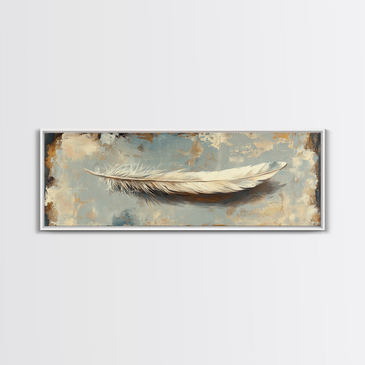 White Feather On Textured Neutral Wall Art, Minimalist Canvas Print For Bedroom, Boho Decor, Calming Coastal Home Decor Gift