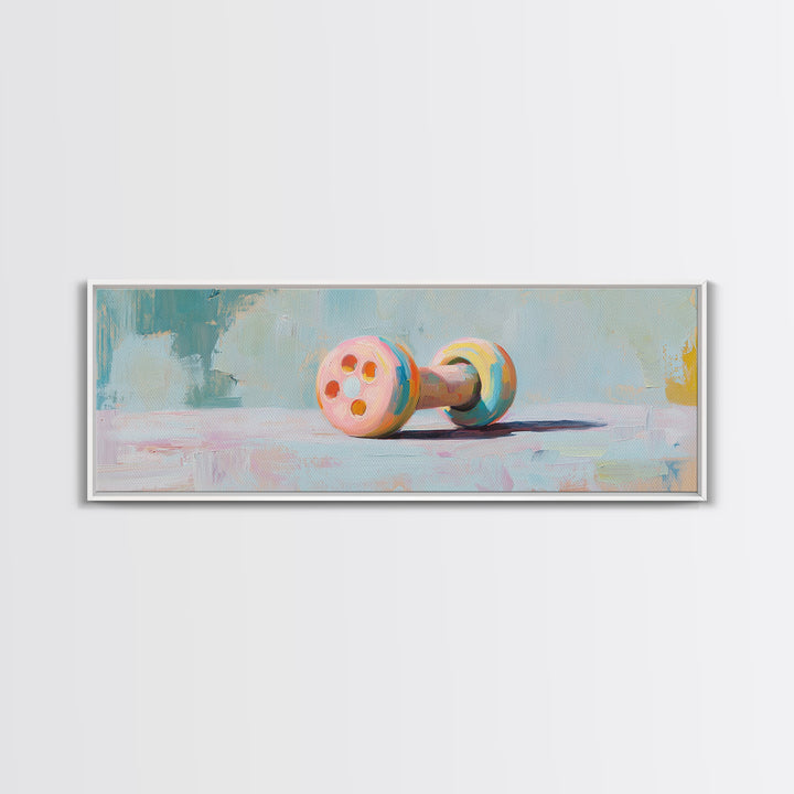Pastel Dumbbell Still Life Canvas Print, Fitness Studio Decor, Home Gym Wall Art, Pilates Gift, Wellness Workout Room Decor