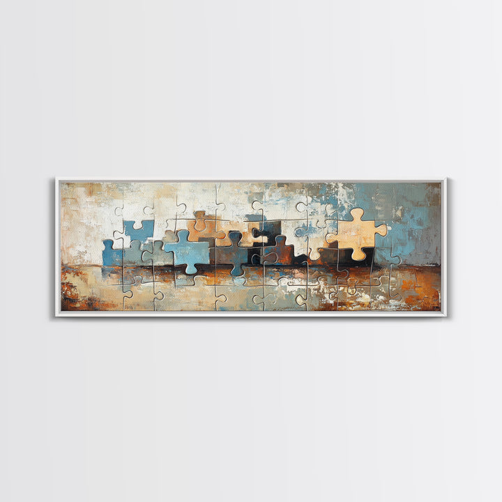 Abstract Puzzle Pieces Painting Wall Art, Modern Geometric Canvas Print For Living Room Decor And Office Decor Gift For Him