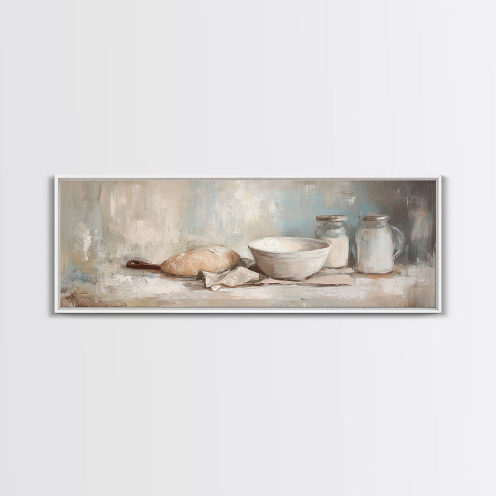 Rustic Bread Dough And Mixing Bowl Canvas Print, Farmhouse Kitchen Wall Art For Dining Room Decor And Housewarming Gift Idea