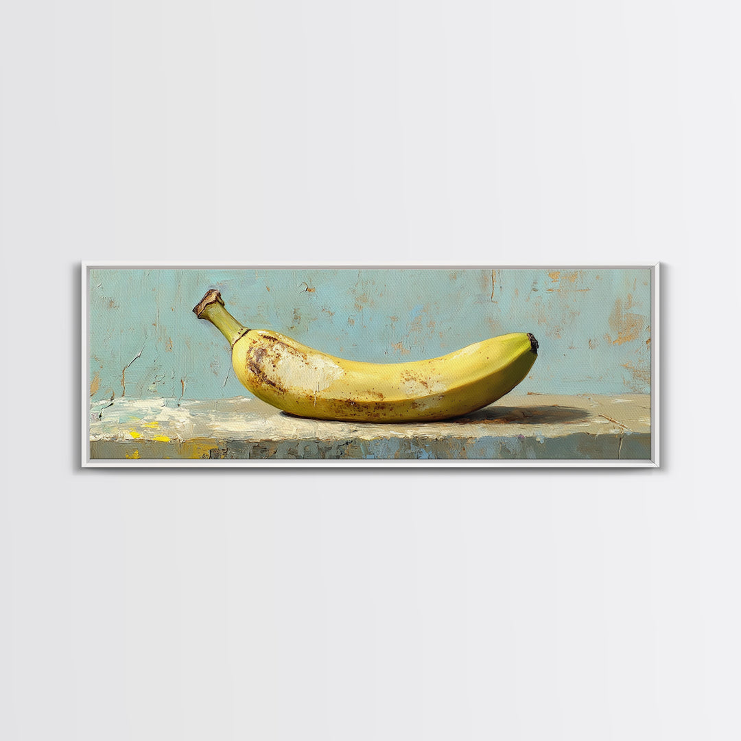 Rustic Yellow Banana Still Life Canvas Print, Whimsical Kitchen Wall Art For Food Decor Dining Room Decor And Housewarming Gift