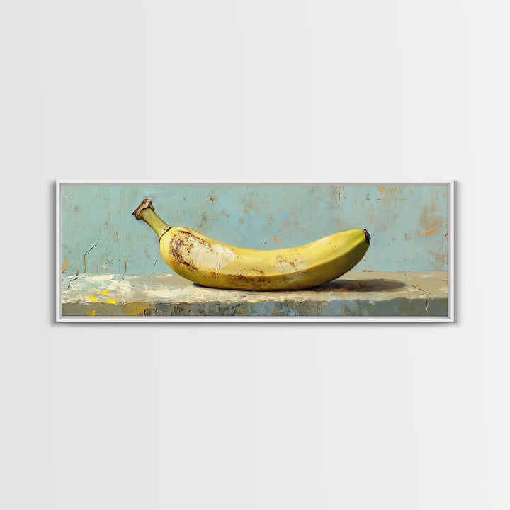 Rustic Yellow Banana Still Life Canvas Print, Whimsical Kitchen Wall Art For Food Decor Dining Room Decor And Housewarming Gift