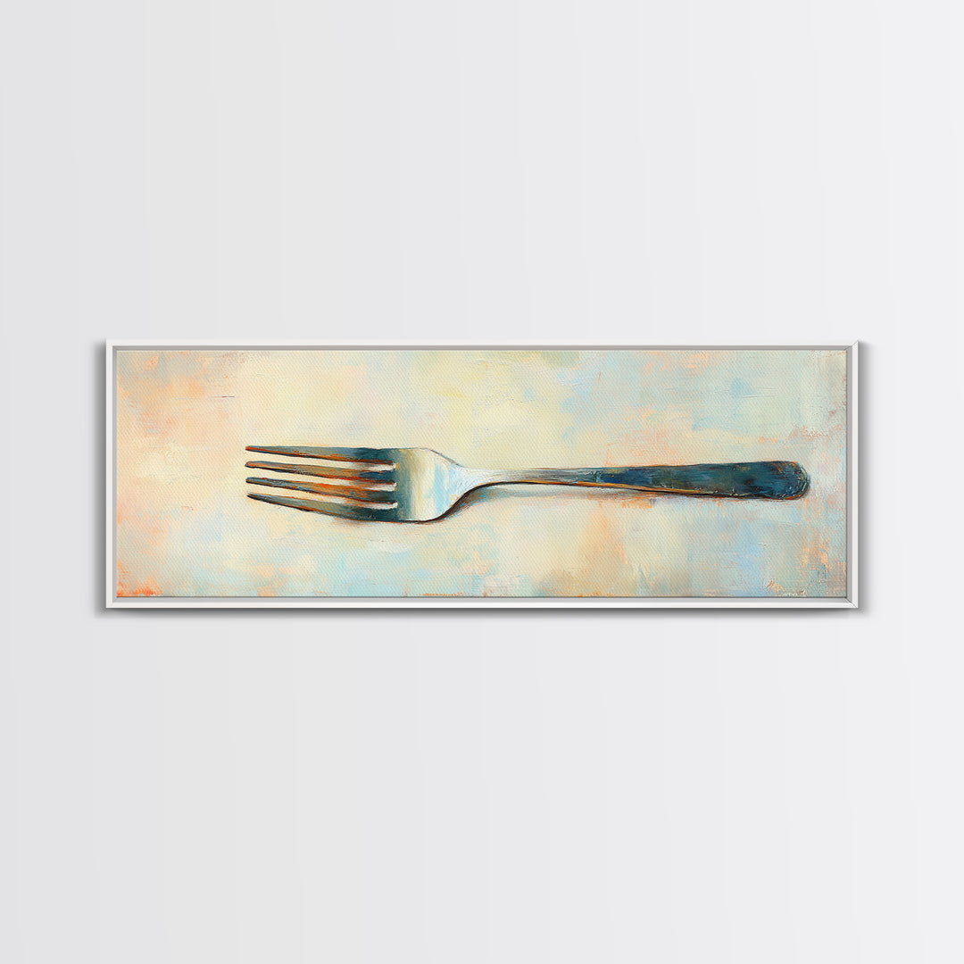 Rustic Silver Fork Still Life Wall Art, Minimalist Kitchen Canvas Print For Dining Room Decor Modern Home Decor And Foodie Gift