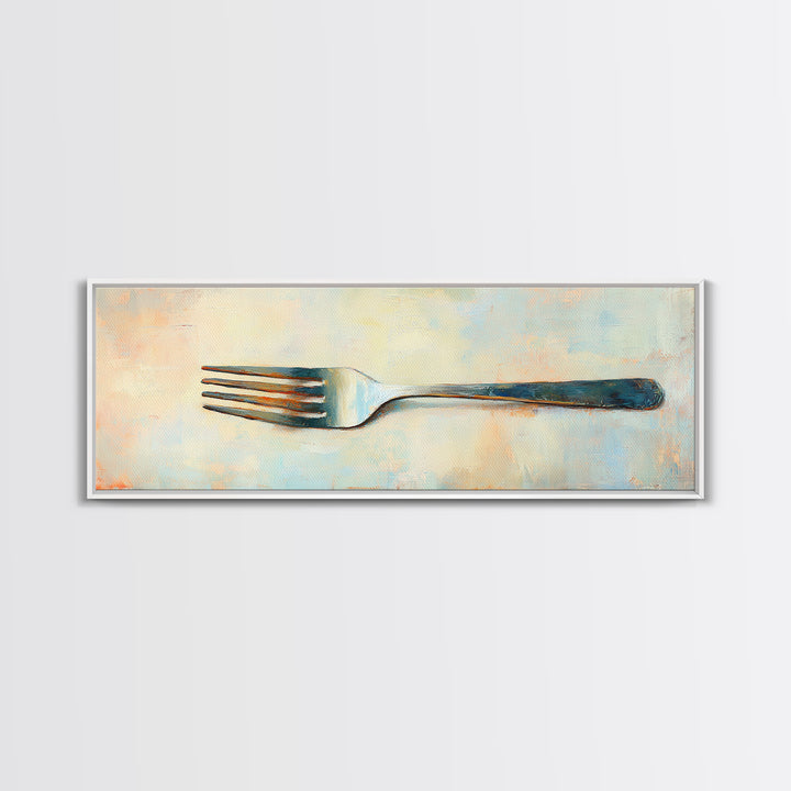 Rustic Silver Fork Still Life Wall Art, Minimalist Kitchen Canvas Print For Dining Room Decor Modern Home Decor And Foodie Gift