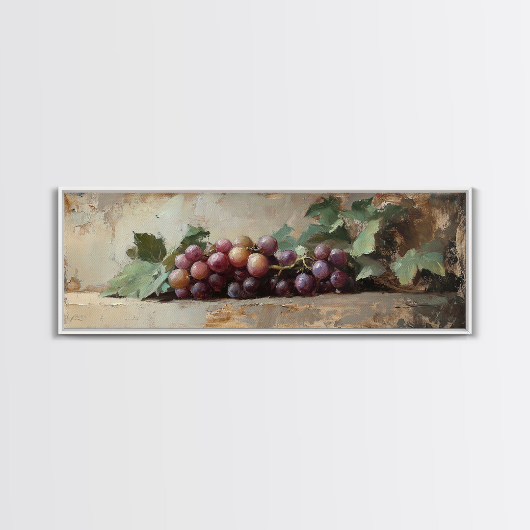 Moody Grapes With Vine Leaves Canvas Print, Winery Wall Art, Rustic Kitchen Decor, Country Wall Decor, Housewarming Gift
