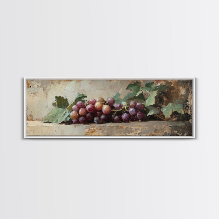 Moody Grapes With Vine Leaves Canvas Print, Winery Wall Art, Rustic Kitchen Decor, Country Wall Decor, Housewarming Gift