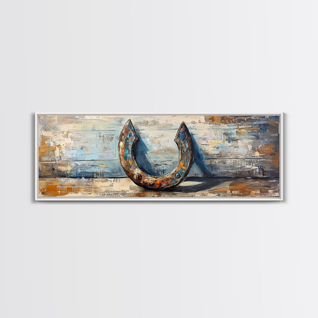 Rusty Horseshoe Western Still Life Wall Art, Farmhouse Rustic Decor, Cowboy Canvas Print For Entryway Or Man Cave Wall Decor Gift
