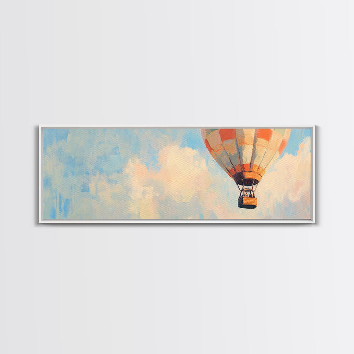 Pastel Hot Air Balloon Sky Wall Art, Whimsical Nursery Decor, Adventure Canvas Print For Kids Room Or Playroom Wall Decor Gift