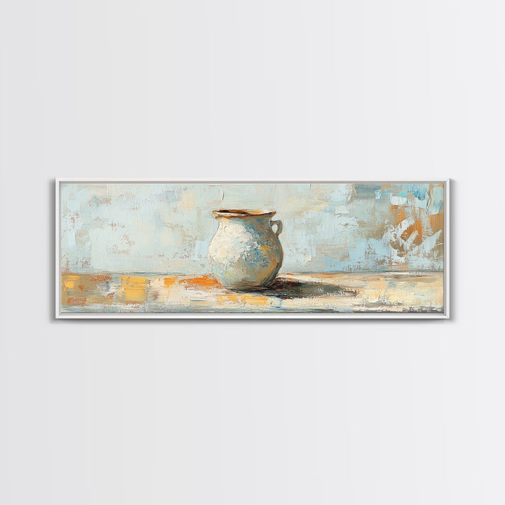 Rustic Ceramic Vase Still Life Framed Canvas Print, Farmhouse Kitchen Wall Decor, Neutral Home Decor, Housewarming Gift Idea