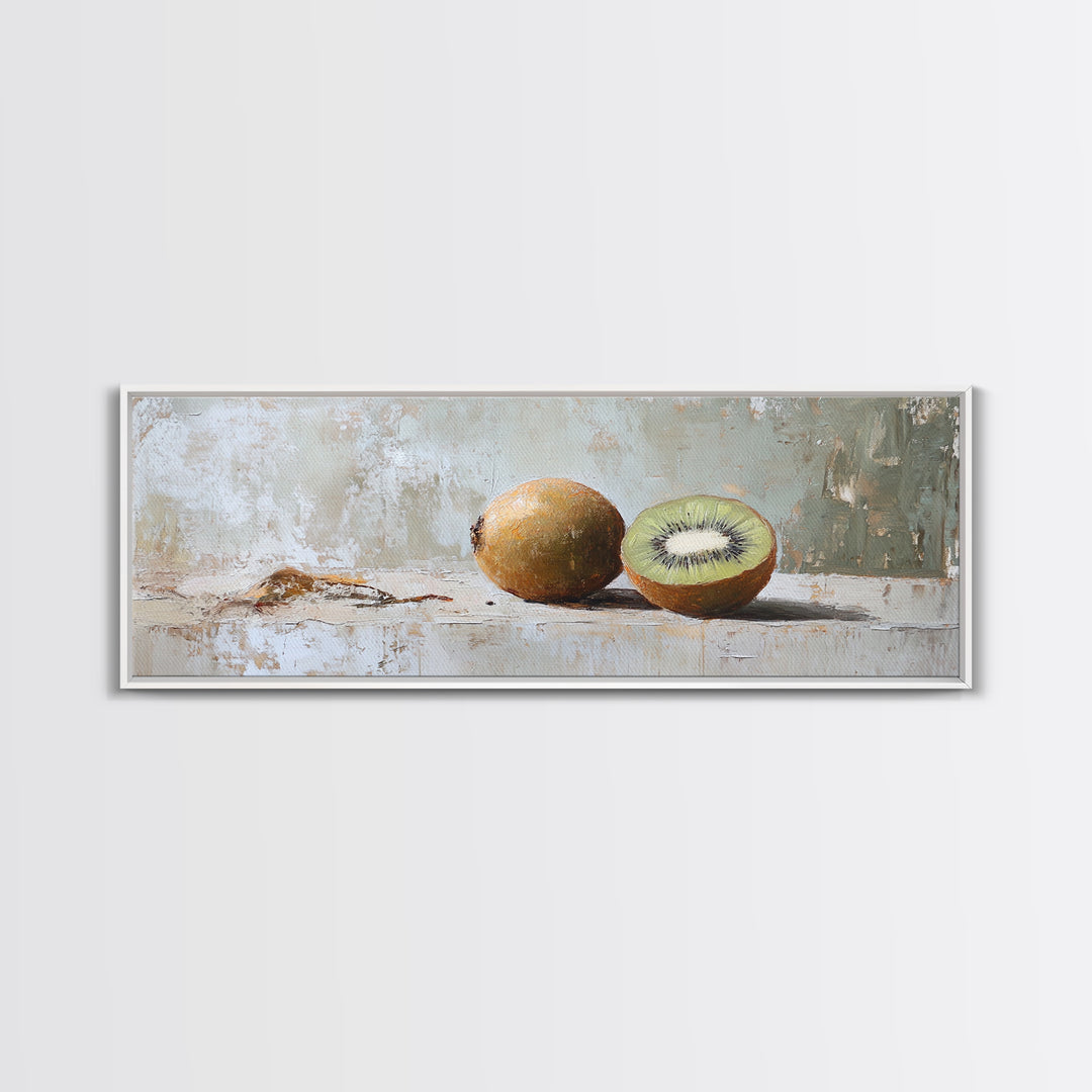 Whole And Sliced Kiwi Fruit Still Life Canvas Print, Kitchen Wall Art, Foodie Wall Decor, Farmhouse Dining Room Gift For Her