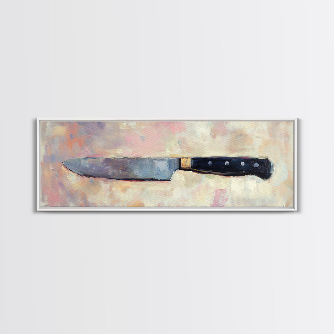 Chef Knife On Soft Pastel Background Wall Art, Modern Kitchen Canvas Print, Culinary Decor, Gift For Chef, Foodie Home Decor