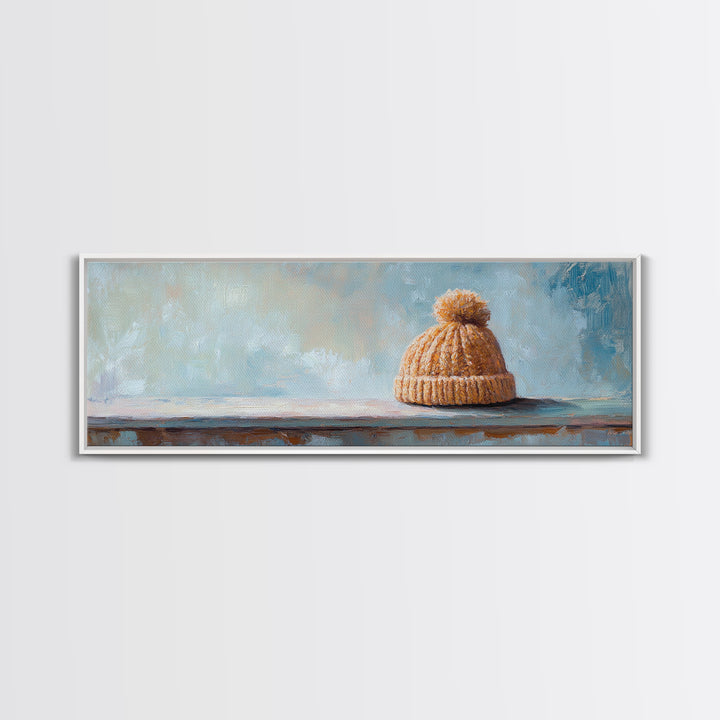 Orange Knit Beanie Still Life Wall Art, Cozy Winter Canvas Wall Decor, Rustic Home Decor, Above Bed Art, Housewarming Gift