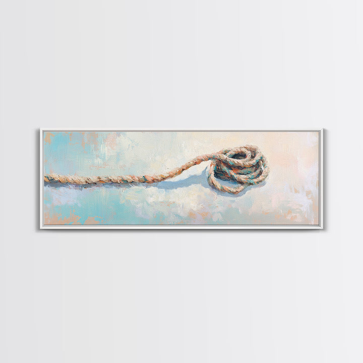 Coiled Rope And Knot Still Life Canvas Print, Nautical Wall Art, Coastal Wall Decor, Rustic Beach House Decor, Gift For Him