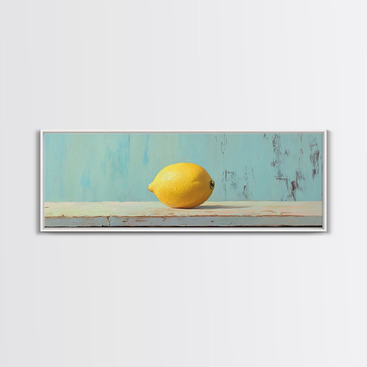 Bright Yellow Lemon Still Life Canvas Print, Minimalist Kitchen Wall Art, Fruit Art Print, Mediterranean Decor, Foodie Gift
