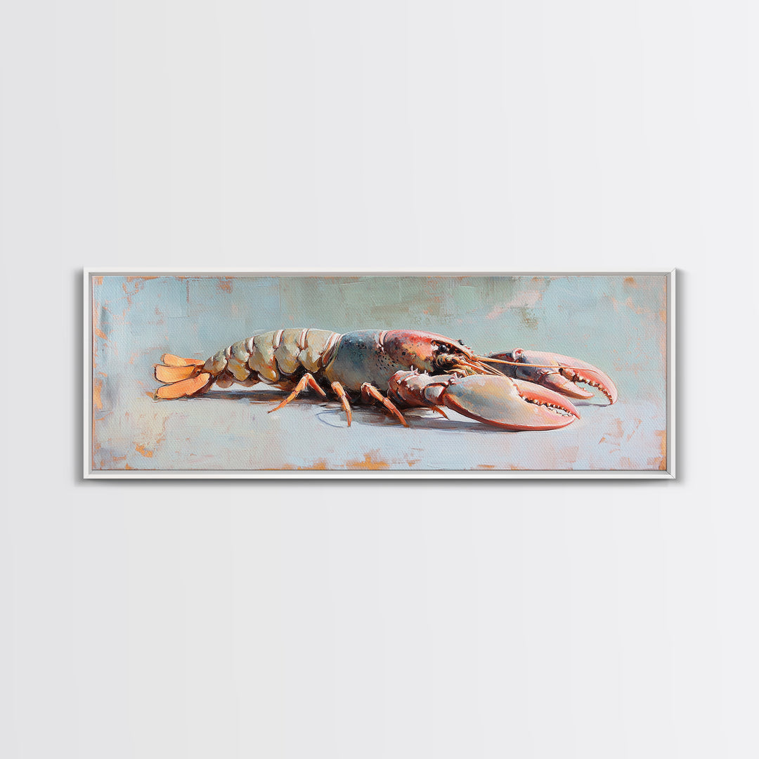 Realistic Lobster On Blue Table Canvas Print, Coastal Kitchen Wall Art, Seafood Decor, Nautical Home Decor, Beach House Gift