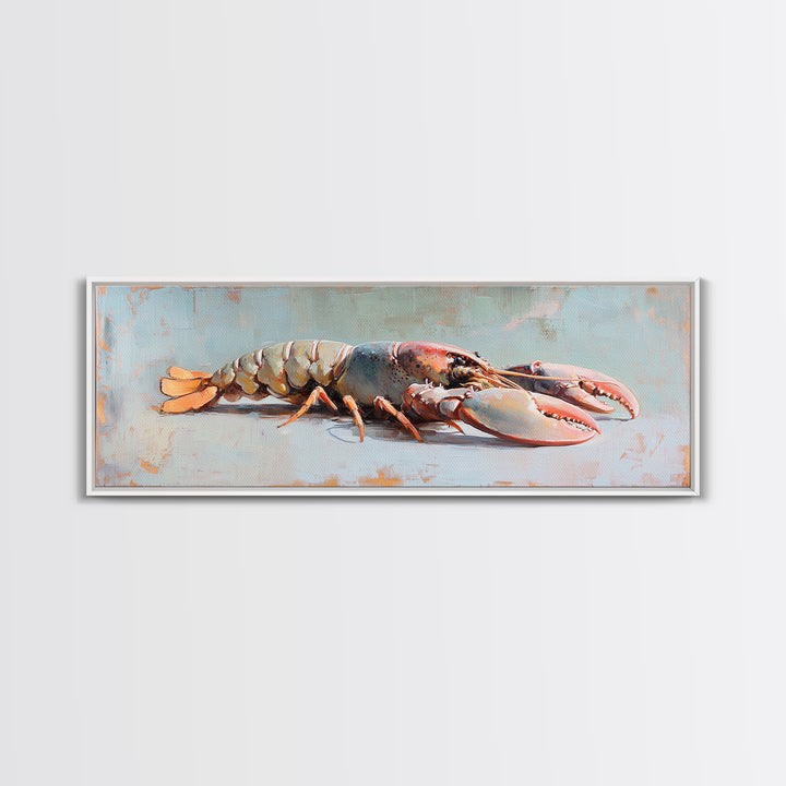 Realistic Lobster On Blue Table Canvas Print, Coastal Kitchen Wall Art, Seafood Decor, Nautical Home Decor, Beach House Gift