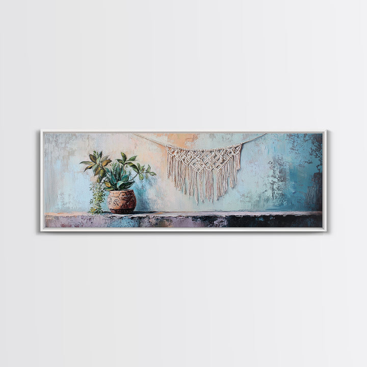 Macrame Wall Hanging With Potted Plant Wall Art, Boho Wall Decor, Botanical Decor, Neutral Home Decor, Cozy Apartment Decor