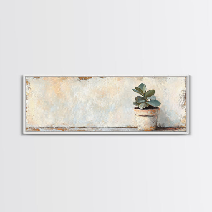 Small Potted Succulent Still Life Wall Art, Botanical Home Decor, Minimalist Plant Print, Rustic Farmhouse Canvas Art Gift