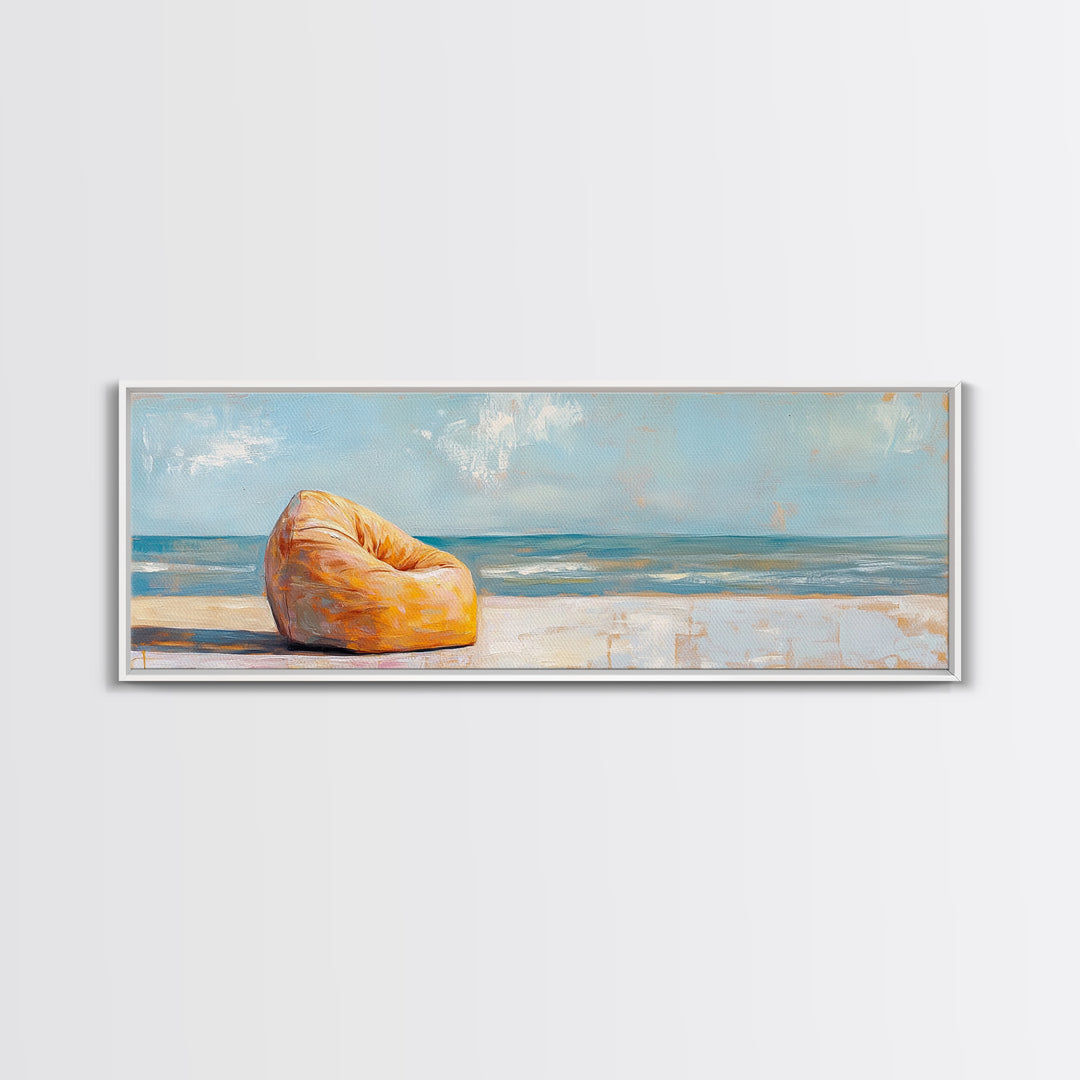 Orange Beach Chair By Ocean Wall Art, Coastal Canvas Print, Beach House Decor, Summer Seascape, Relaxing Bedroom Decor Gift