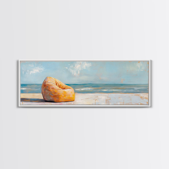 Orange Beach Chair By Ocean Wall Art, Coastal Canvas Print, Beach House Decor, Summer Seascape, Relaxing Bedroom Decor Gift