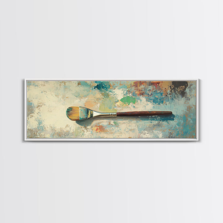 Single Paintbrush On Textured Abstract Canvas Print, Artist Studio Wall Art, Creative Office Decor, Modern Home Decor, Gift For Artist