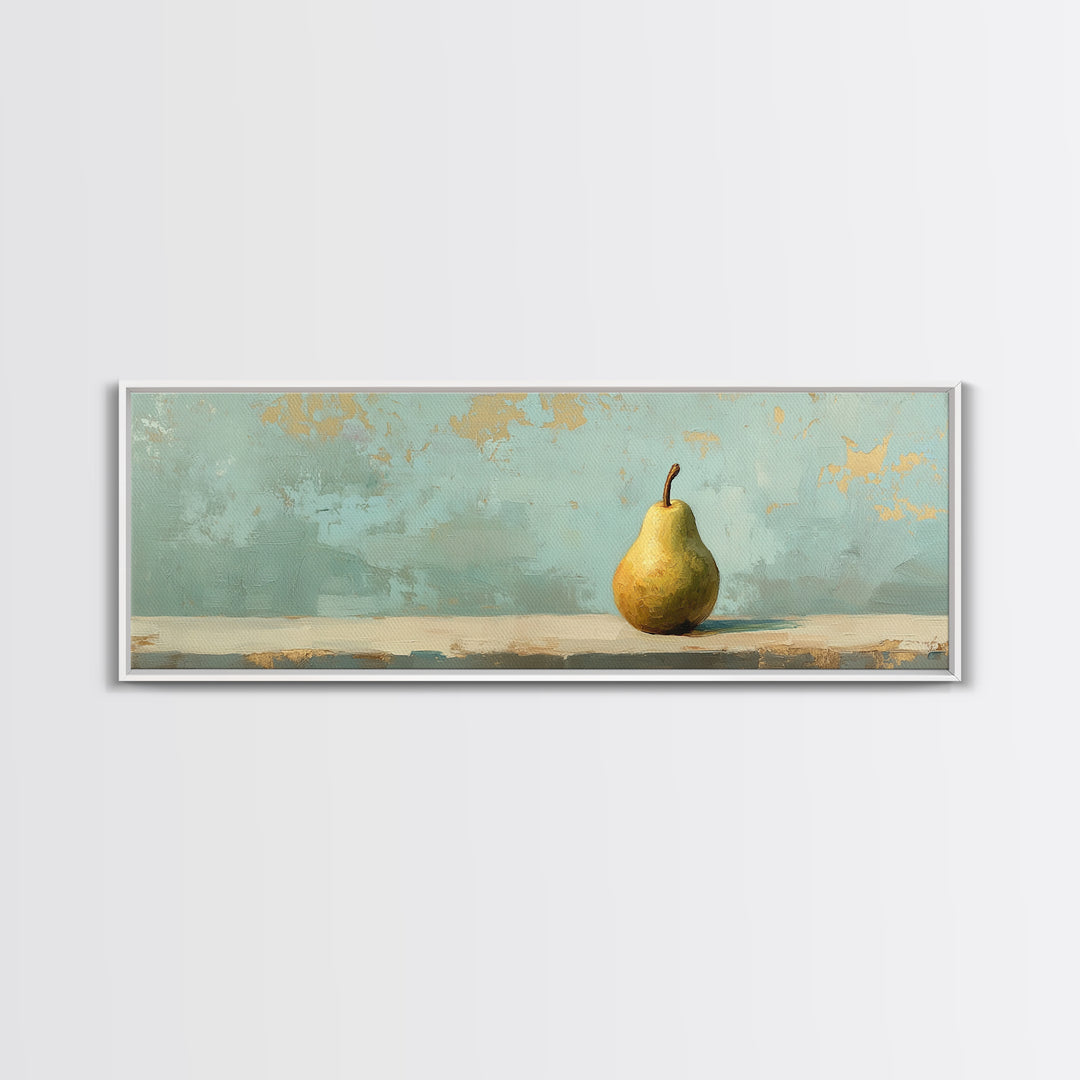 Golden Pear Still Life On Soft Teal Wall Art, Rustic Kitchen Decor, Farmhouse Dining Room Print, Housewarming Gift, Modern Home Decor