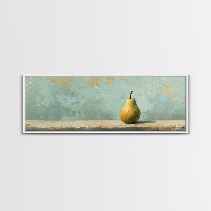 Golden Pear Still Life On Soft Teal Wall Art, Rustic Kitchen Decor, Farmhouse Dining Room Print, Housewarming Gift, Modern Home Decor