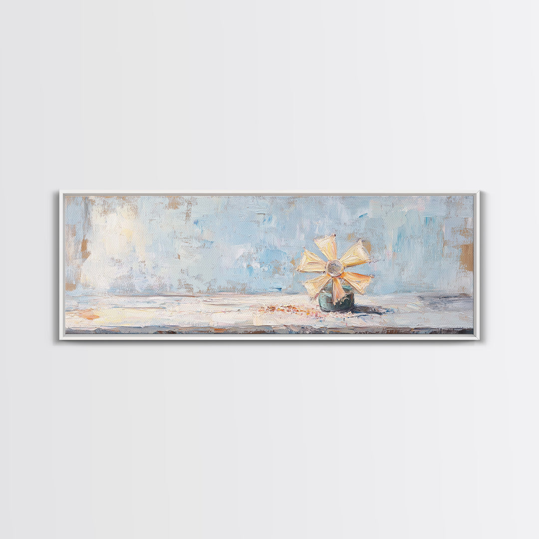Pastel Paper Pinwheel Toy Framed Canvas Print, Whimsical Wall Art, Kids Room Decor, Nursery Art, Soft Blue Home Decor, Gift