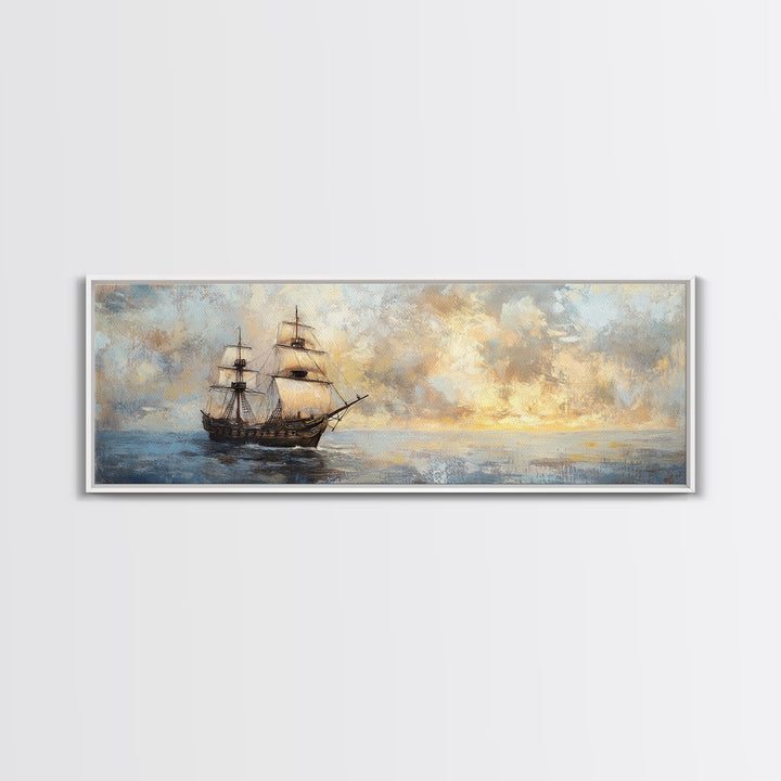 Tall Sailing Ship At Sunset Canvas Print, Nautical Wall Art, Coastal Seascape Art, Ocean Painting, Beach House Decor, Gift