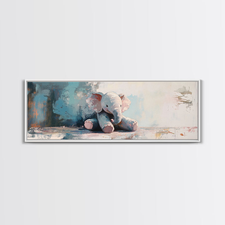 Soft Stuffed Elephant Wall Art, Nursery Animal Art, Baby Room Decor, Whimsical Canvas Print For Kids Room And Baby Shower