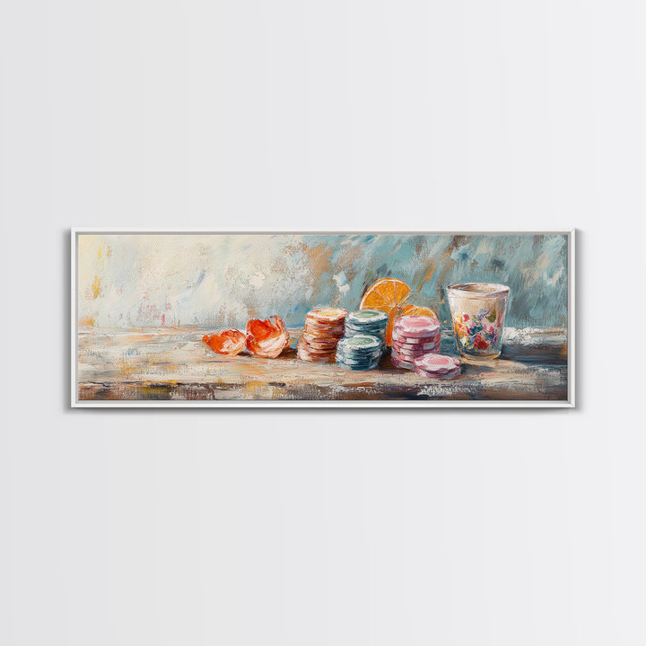 Pastel Macarons And Citrus Still Life Canvas Print, Kitchen Wall Art, French Patisserie Decor, Bakery Gift For Her, Cute Kitchen Decor
