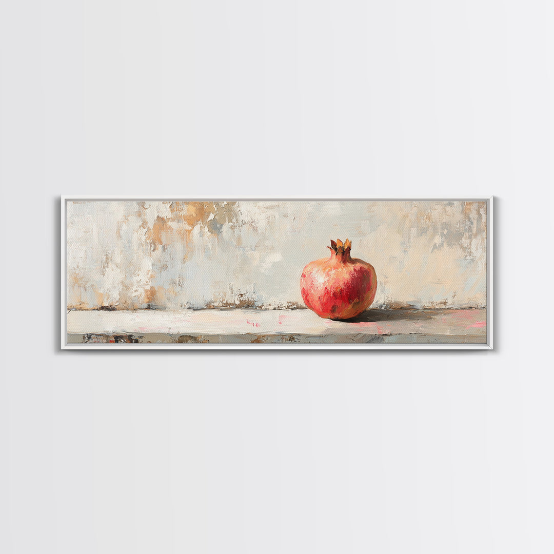 Single Red Pomegranate Still Life Wall Art, Minimalist Canvas Print, Fruit Art, Kitchen Decor, Neutral Living Room Decor