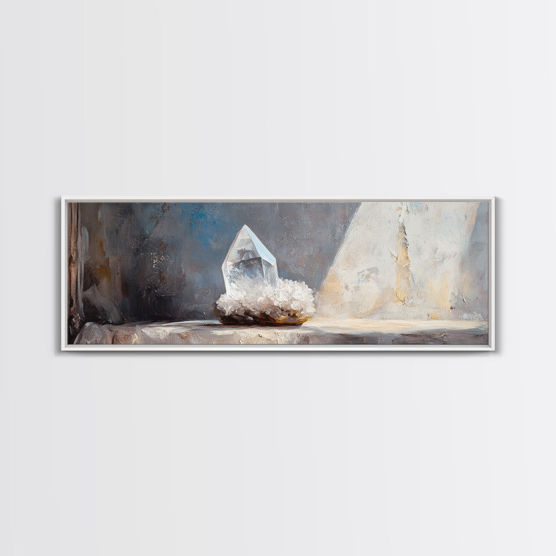 Clear Quartz Crystal On Windowsill Canvas Print, Spiritual Wall Art, Minimalist Home Decor, Meditation Room Gift For Her