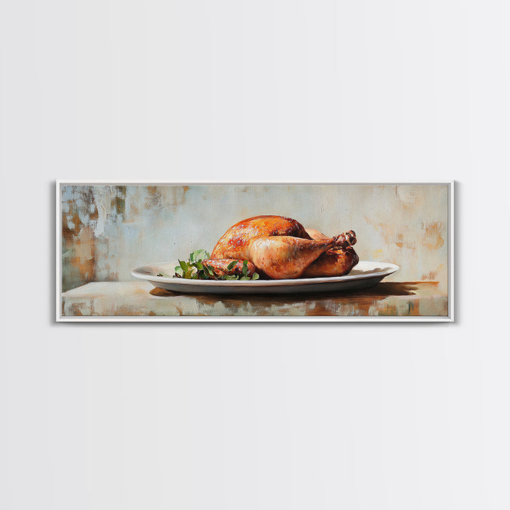 Roasted Chicken On White Platter Canvas Print, Rustic Kitchen Wall Decor, Food Art, Dining Room Decor, Housewarming Gift