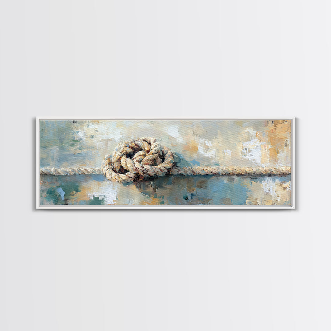 Weathered Rope Knot Wall Art, Nautical Framed Canvas Print, Coastal Beach House Decor, Rustic Lake House Gift For Him, Wall Decor