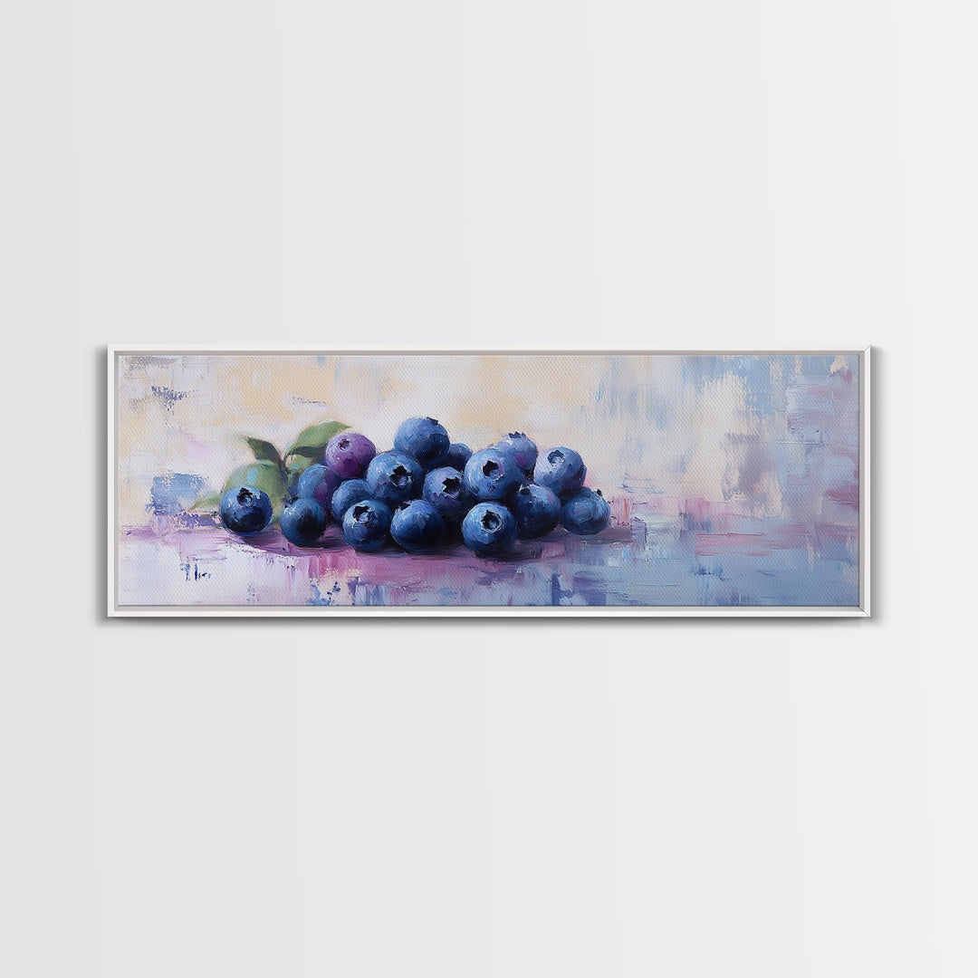 Blueberry Still Life Oil Painting Wall Art, Kitchen Framed Canvas Print, Fruit Art, Farmhouse Dining Room Decor, Foodie Gift
